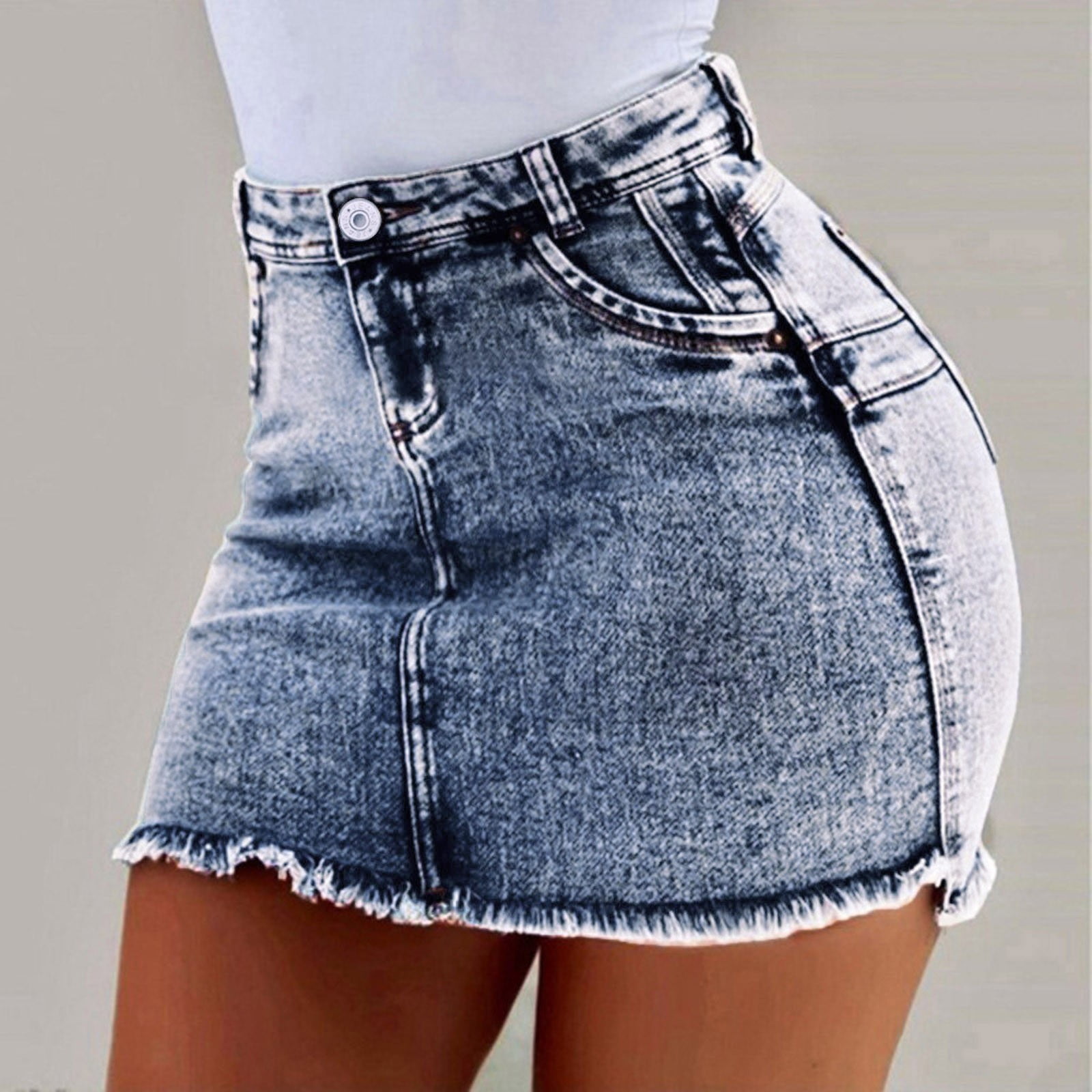 Allegra K Women's Casual Jean Skirt High Waist Back Vent Short Denim Skirts  Grey Small : Target